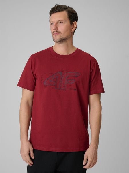 4F T-shirt regular z nadrukiem męski - czerwony M. Czerwone t-shirty męskie 4f, m, bez wzorów, z bawełny, bez kołnierzyka. Za 59.99 zł.