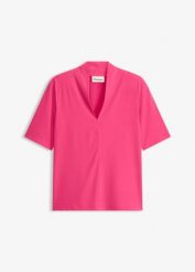 Bluzka z kołnierzem ze stójką. Czerwone bluzki damskie bonprix, bez wzorów, eleganckie, bez kołnierzyka, bez ramiączek. Za 37.99 zł.