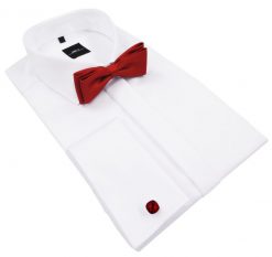 Biała koszula na spinki Mmer/ VILLARO 063-09. Białe koszule męskie Mmer / Villaro - Koszule męskie, m, bez wzorów, z bawełny, casualowe, bez kołnierzyka, bez ramiączek. W wyprzedaży za 198.00 zł.