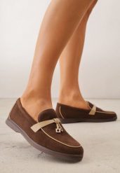 Brązowe Eleganckie Mokasyny VICES z Imitacji Zamszu ze Skórzaną Wkładką Jaenith. Brązowe mokasyny damskie Born2be, z jeansu, eleganckie. Za 89.99 zł.