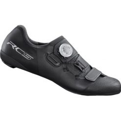 Rower szosowy - damskie buty rowerowe SH-RC502, czarne. Czarne obuwie sportowe damskie Shimano, bez wzorów, z nylonu, rowerowe. Za 638.25 zł.