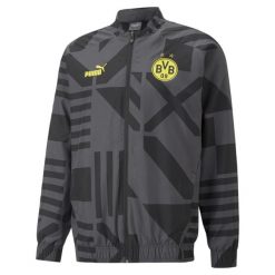 Kurtka Prematch Borussia Dortmund 2022/23. Czarne kurtki męskie Puma, s, z aplikacjami, z materiału, bez kaptura. Za 197.90 zł.