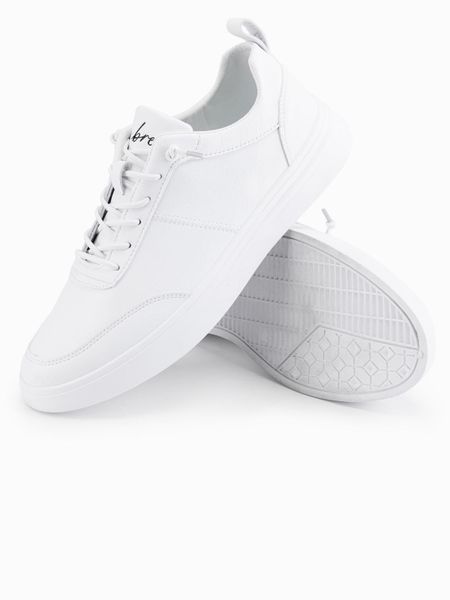 Monochromatyczne męskie buty w stylu sportowym z przeszyciami – białe V1 - Rozmiar: 44. Białe buty sportowe męskie Ombre Clothing, z gumy, bez zapięcia. Za 219.99 zł.