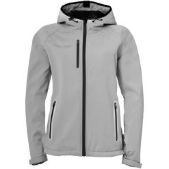 Damska kurtka softshellowa Kempa. Czarne bluzy sportowe damskie Kempa, bez wzorów, z softshellu, bez kaptura, do piłki ręcznej. W wyprzedaży za 432.00 zł.