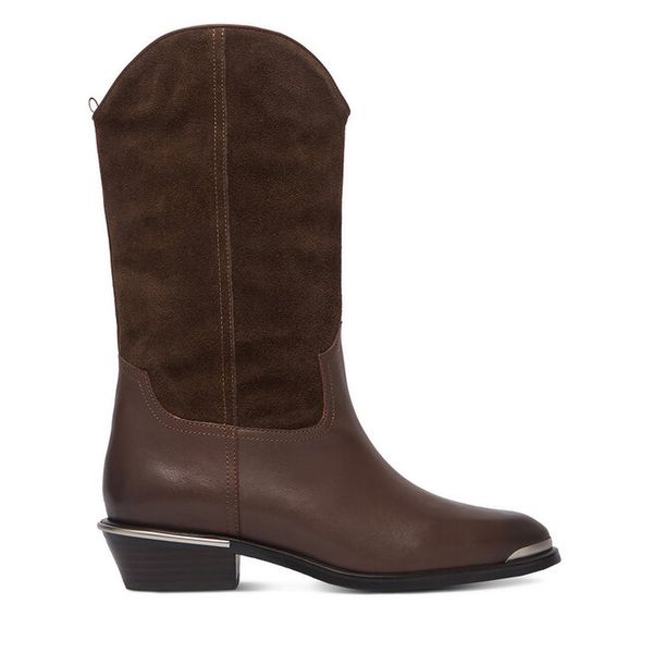 Botki Badura. Brązowe botki damskie Badura, bez obcasa, na słupku, bez zapięcia. Za 549.99 zł.