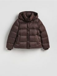 Pikowana kurtka z puchem - brązowy. Brązowe kurtki damskie Reserved, l, bez wzorów, z puchu, bez kaptura. Za 499.99 zł.