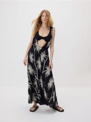 Sukienka plażowa - czarny. Czarne sukienki damskie Reserved, na plażę, l, bez wzorów, z bawełny, bez kołnierzyka, bez ramiączek, rozkloszowane. Za 229.99 zł.