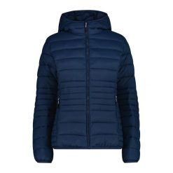 Kurtka puchowa z kapturem na zamek Sorona Aura damska CMP. Niebieskie kurtki sportowe damskie CMP, na zimę, bez wzorów, z puchu, z kapturem, trekkingowe. Za 404.00 zł.