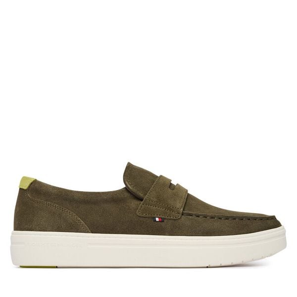 Półbuty Tommy Hilfiger. Zielone półbuty na co dzień męskie Tommy Hilfiger, bez zapięcia. Za 344.99 zł.