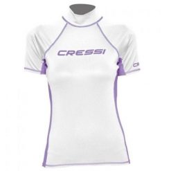 Koszulka do pływania damska Cressi Rash Guard S/SL. Białe koszulki sportowe damskie CRESSI, s, bez wzorów, bez kołnierzyka, bez ramiączek, do pływania. Za 76.99 zł.