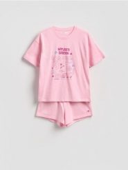 Bawełniana piżama dwuczęściowa - różowy. Czerwone piżamy damskie Reserved, l, bez wzorów, z bawełny, bez ramiączek. Za 99.99 zł.