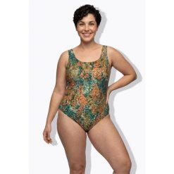 Damskie Strój kąpielowy motywy kwiatowe bez miękkich miseczek okrągły dekolt. Niebieskie kostiumy jednoczęściowe damskie Ulla Popken, plus size, bez wzorów, z elastanu, sportowe, plus size, do pływania. Za 199.99 zł.