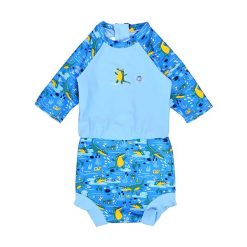 Kombinezon UPF 50+ dziecięcy Splash About Happy Nappy. Niebieskie kąpielówki dla chłopców SPLASH ABOUT, bez wzorów. Za 79.99 zł.