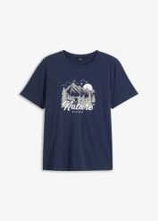 T-shirt z czystej bawełny organicznej. Niebieskie t-shirty męskie bonprix, m, bez wzorów, z bawełny, bez kołnierzyka. Za 52.99 zł.