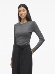 Vila Damska koszulka z długim rękawem - VICatrea Kobiety Sztuczne włókno szary|srebrny marmurkowy, XL. Szare t-shirty damskie Vila, xl, bez wzorów, z włókna, bez kołnierzyka. Za 109.95 zł.