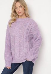 Fioletowy Sweter z Wełną z Ozdobnym Splotem Abrenevia. Fioletowe swetry damskie Born2be, na zimę, bez wzorów, z wełny, bez kołnierzyka, bez ramiączek, bez kaptura. Za 74.99 zł.