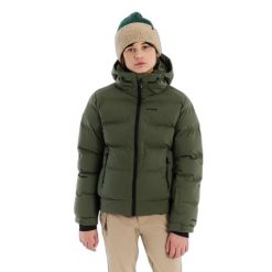 Kurtka z kapturem dla dziewczynki Protest Eliny. Zielone buty zimowe dziewczęce Protest, bez wzorów, bez zapięcia. Za 546.50 zł.