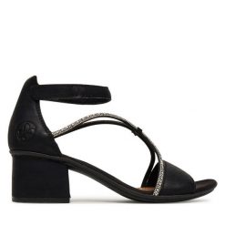 Sandały Rieker. Czarne sandały damskie Rieker, bez wzorów, bez obcasa, na słupku, bez zapięcia. Za 319.99 zł.