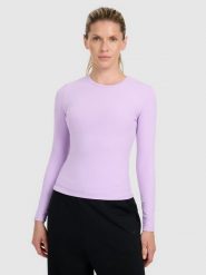 4F Longsleeve slim z prążkowanej dzianiny damski - fioletowy L. Fioletowe t-shirty damskie 4f, l, bez wzorów, z dzianiny, bez kołnierzyka. Za 99.99 zł.