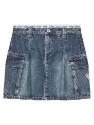 Guess Spódnica jeansowa J5RD07 D45E0 Niebieski Regular Fit. Niebieskie spódniczki dla dziewczynek Guess, z aplikacjami, z bawełny. Za 169.99 zł.