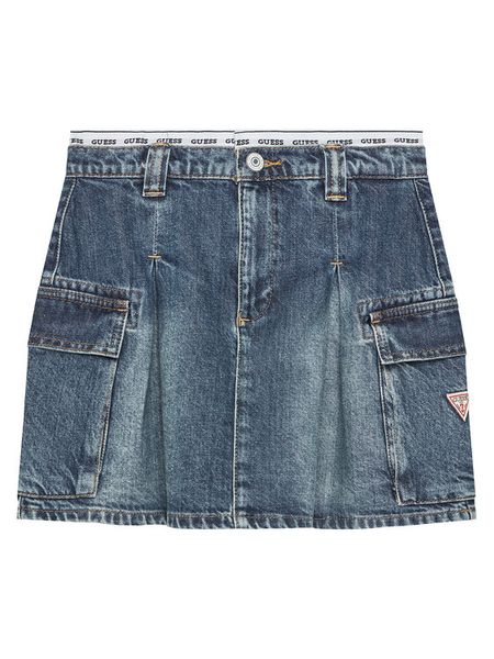 Guess Spódnica jeansowa J5RD07 D45E0 Niebieski Regular Fit. Niebieskie spódniczki dla dziewczynek Guess, z aplikacjami, z jeansu. Za 239.99 zł.