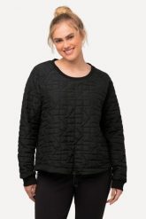 Damskie bluza pikowany wzór lamówka okrągły dekolt długi rękaw. Czarne bluzy damskie Ulla Popken, plus size, bez wzorów, z acetatu, bez kaptura. Za 279.99 zł.