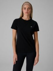 4F T-shirt regular gładki damski - czarny M. Czarne t-shirty damskie 4f, m, bez wzorów, z bawełny, klasyczne, bez kołnierzyka. Za 49.99 zł.