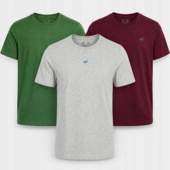 KOMPLET KOSZULEK MĘSKICH ZESTAW 4F T-SHIRT 3PAK. T-shirty męskie 4f, m, bez wzorów, z bawełny, sportowe, bez kołnierzyka. Za 181.98 zł.