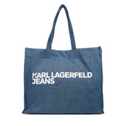 Torebka Karl Lagerfeld Jeans. Niebieskie torebki do ręki damskie Karl Lagerfeld Jeans, bez wzorów, z jeansu, bez dodatków. Za 189.99 zł.