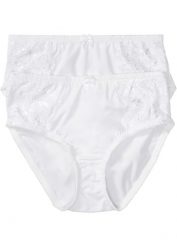 Figi maxi z delikatną koronką (2 pary). Białe figi damskie bonprix, bez wzorów, z koronki. Za 67.99 zł.