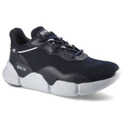 Sneakersy męskie Big Star, sznurowane z tekstylną cholewką wzmocnionymi panelami oraz grubą amortyzującą podeszwą, granat/biały, HH174286. Niebieskie półbuty na co dzień męskie Big Star, z dresówki, biznesowe, bez zapięcia. Za 163.00 zł.