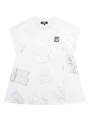 DKNY Sukienka codzienna D32884 D Biały Regular Fit. Białe sukienki dla dziewczynek DKNY, bez wzorów, z bawełny, bez ramiączek. Za 349.99 zł.