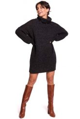 Antracytowy Oversizowy Sweter-Tunika z Golfem. Szare swetry damskie MOE, l, bez wzorów, z materiału, bez kołnierzyka, bez ramiączek. Za 203.90 zł.