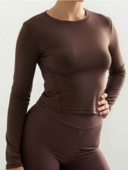 Koszulka sportowa z długim rękawem Gym Hard - brązowy. Brązowe koszulki sportowe damskie Sinsay, l, bez wzorów, bez kołnierzyka, bez ramiączek. Za 25.99 zł.