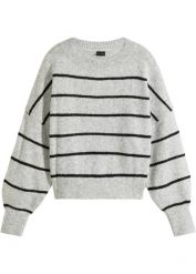 Sweter w paski. Czarne swetry damskie bonprix, bez wzorów, bez kołnierzyka, bez ramiączek, bez kaptura. Za 107.99 zł.