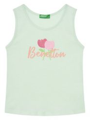 United Colors Of Benetton Top 3I1XGH012 Zielony Regular Fit. Zielone t-shirty i topy dla dziewczynek United Colors Of Benetton, bez wzorów, z bawełny, bez ramiączek. Za 39.99 zł.