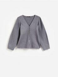 Kardigan z dodatkiem wiskozy - szary. Szare kardigany damskie Reserved, l, bez wzorów, z dzianiny. Za 159.99 zł.