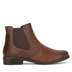 Botki Remonte. Brązowe botki damskie Remonte, bez obcasa, na płaskiej podeszwie, bez zapięcia. Za 351.00 zł.