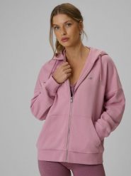 4F Bluza dresowa loose z kapturem damska - różowa XL. Czerwone swetry damskie 4f, xl, bez wzorów, z dresówki, bez kołnierzyka, bez ramiączek, z kapturem. Za 159.99 zł.