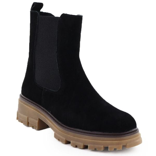 Skórzane botki damskie sztyblety czarne Sergio Leone TR25733-S. Czarne botki damskie Sergio Leone, z nubiku, bez obcasa, bez zapięcia. Za 219.99 zł.