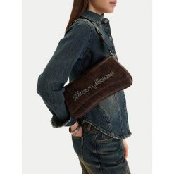 Torebka Guess Jeans. Brązowe torebki do ręki damskie Guess Jeans, z aplikacjami, z jeansu, klasyczne, bez dodatków. Za 229.99 zł.