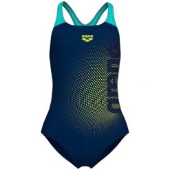 Strój kąpielowy dziewczęcy jednoczęściowy treningowy na basen Arena Swim Pro. Niebieskie stroje kąpielowe dla dziewczynek Arena, bez wzorów, z elastanu. Za 101.98 zł.