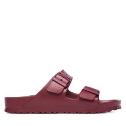 Klapki Birkenstock. Czerwone klapki damskie Birkenstock, bez wzorów, bez obcasa. Za 249.99 zł.