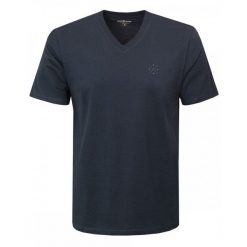 Koszulka Męska (T-Shirt) - Pako Jeans - Granatowa, Dekolt V-Neck (Serek). Niebieskie t-shirty męskie Pako Jeans, l, bez wzorów, z bawełny, casualowe, bez kołnierzyka. Za 65.00 zł.