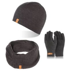 Zestaw zimowy Brødrene czapka komin rękawiczki c. szary 103156. Szare rękawiczki męskie na zimę, bez wzorów, z dzianiny, eleganckie. Za 124.99 zł.