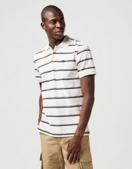 MESKA KOSZULKA WRANGLER STRIPE POLO SHIRT WHITE 112362828. Białe koszulki polo męskie Wrangler, xl, bez wzorów, bez ramiączek. Za 109.99 zł.