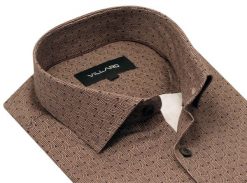 Brązowa / miedziana koszula męska VILLARO N015. Brązowe koszule męskie Mmer / Villaro - Koszule męskie, m, bez wzorów, z bawełny, casualowe, bez kołnierzyka, bez ramiączek. W wyprzedaży za 198.00 zł.