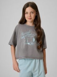 4F T-shirt loose crop top z nadrukiem dziewczęcy - szary 158/164 (12-14 lat). Szare t-shirty i topy dla dziewczynek 4f, bez wzorów, z bawełny, bez ramiączek. Za 49.99 zł.