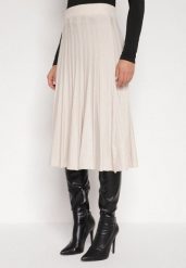 Beżowa Rozkloszowana Plisowana Spódnica Dzianinowa Tussana. Brązowe spódnice damskie Born2be, l, bez wzorów, z dzianiny, biznesowe, z podwyższonym stanem, midi, proste. Za 79.99 zł.
