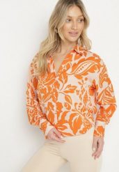 Pomarańczowa Koszula o Luźnym Fasonie w Kwiatowy Wzór Edala. Brązowe bluzki damskie Born2be, l, bez wzorów, bez kołnierzyka, bez ramiączek. Za 39.99 zł.